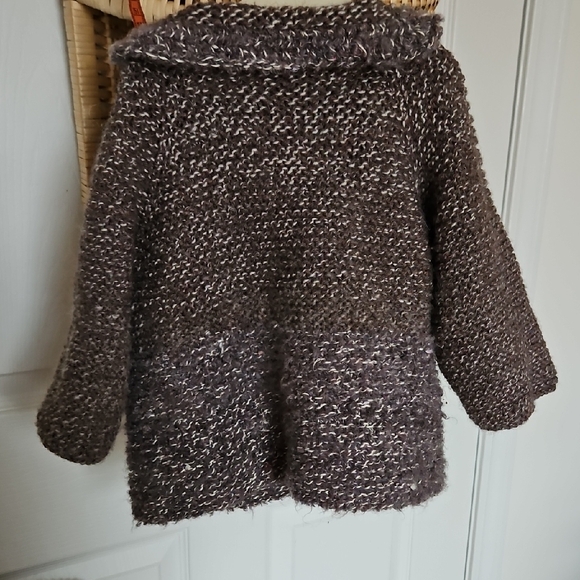 Chic Brown Knit Jacket W Magnetic Button Closure for Kids - Picture 7 of 9